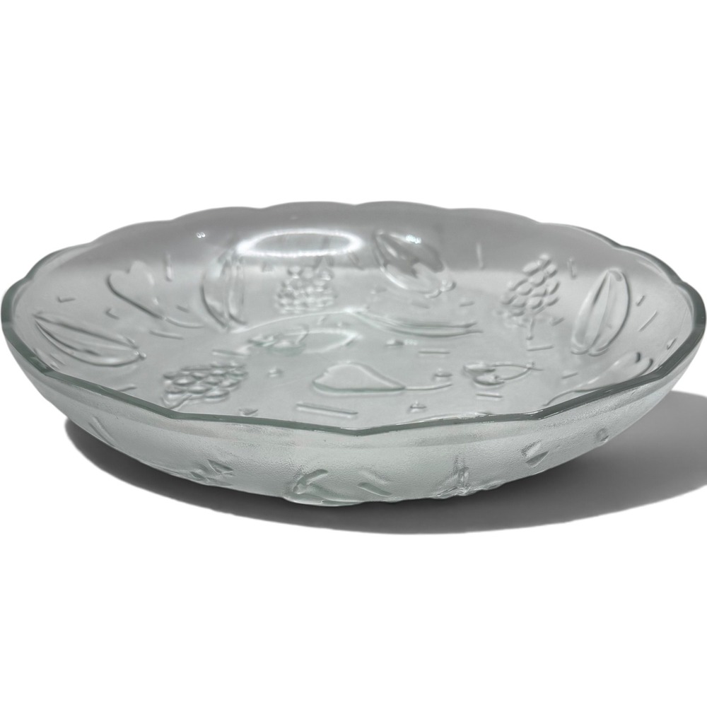 KIG Fruit Platter Large Clear Glass Embossed Grapes Cherries Pears Vintage